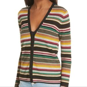 Veronica Beard Keke Stripe Long Sleeve Ribbed Cardigan Women's Size Large